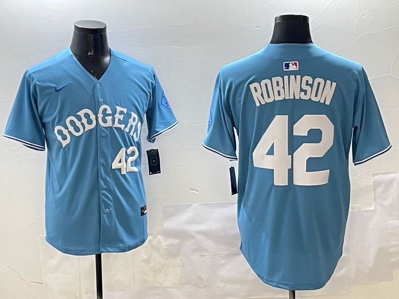 Men Los Angeles Dodgers 42 Robinson Light Blue Joint Name 2025 Nike MLB Jersey style 20